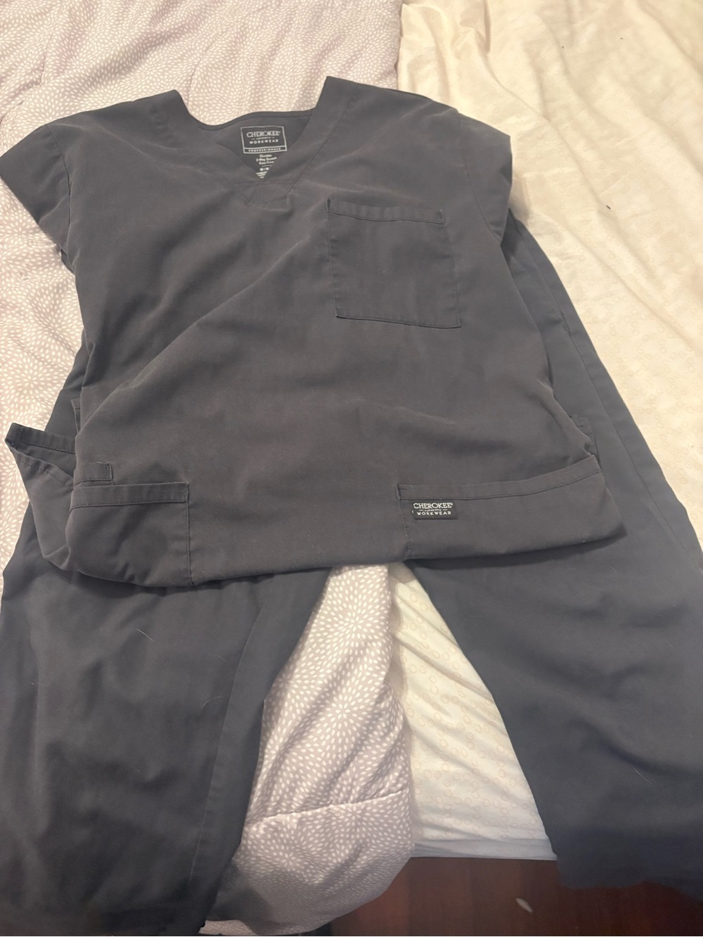 Cherokee Workwear Charcoal Scrub Set - Top & Pants